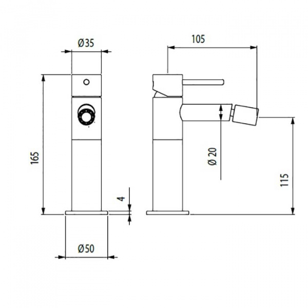 Bossini Inox Однорычажный Смеситель для биде на 1 отв., из нержавеющей стали без донного клапана, цвет: Сатинированная сталь