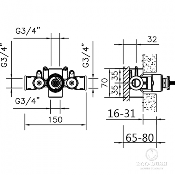 CISAL Встраиваемая часть термостатического смесителя 3/4" без запорного вентиля, ZA00722004