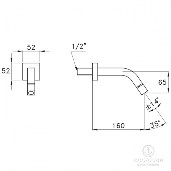 Stella Bamboo Quadro Настенный излив для раковины 868, цвет: хром