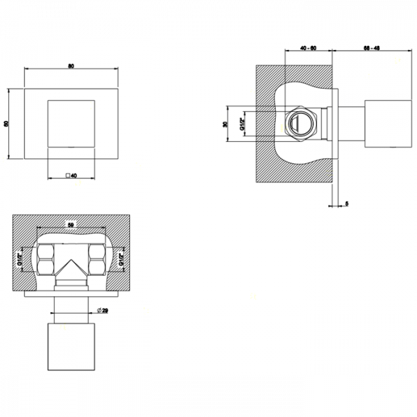 Gessi Rettangolo Запорный вентиль с подключением 1/2”, внешняя часть, цвет: хром