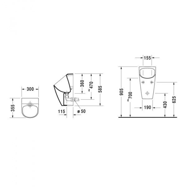 Duravit ME by Starck Dry Писсуар безводный, сток горизонтальный Ø 5см, Воздушный затвор, вкл. Крепление, модель без „мушки“, цвет: белый