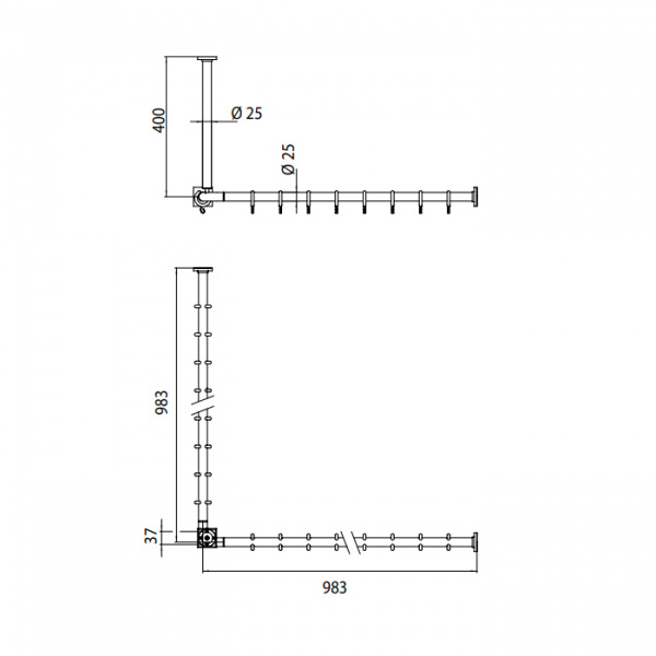 EMCO System2 Угловая штанга для душевой занавески 1000мм, подвесной, цвет: хром