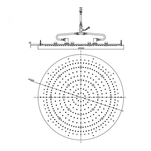 BOSSINI DREAM-XL OK Верхний душ Ø 1000 мм, с 12 LED RGB, блок питания/управления, Cromoterapia, цвет: хром