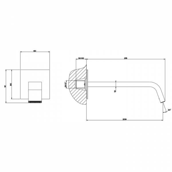 Gessi Rettangolo XL Настенный излив 207мм, для монтажа с удаленным управлением, цвет: хром