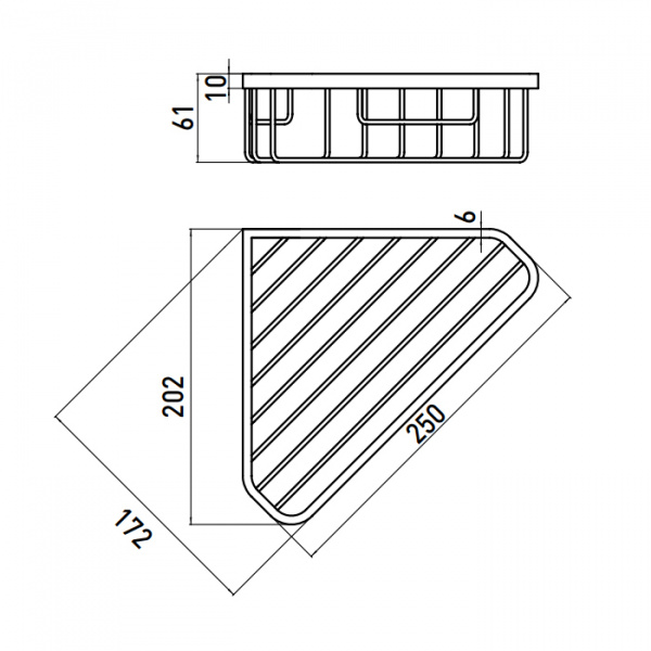 EMCO System2 Полочка-решетка угловая, 202x202x61мм, подвесной, цвет: хром