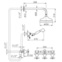 Nicolazzi Nuova Brenta Душевой набор: верхний душ d20 см, комплект ручного душа, встроенный смес. с перекл. цвет: золото