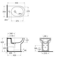 AZZURRA NUVOLA Биде напольное 55х35см c 1отв, с креплением VFV, цвет: белый