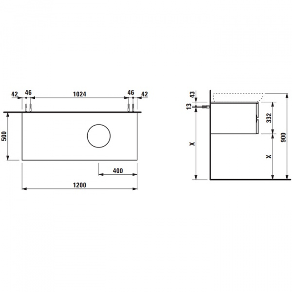 Laufen Alessi One Тумба с раковиной, 120х50х33см, с 4 выдвиж. ящиками, DX, цвет: орех