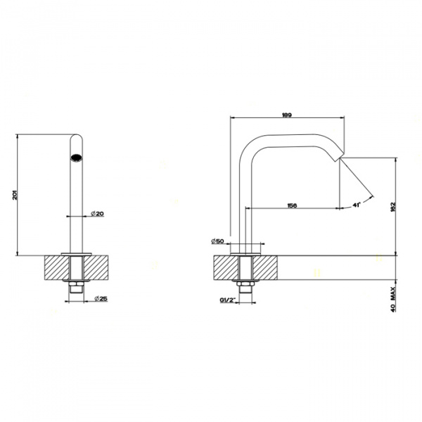 Gessi 316 Отдельно стоящий излив. Н: 162мм, цвет: шлифованная сталь