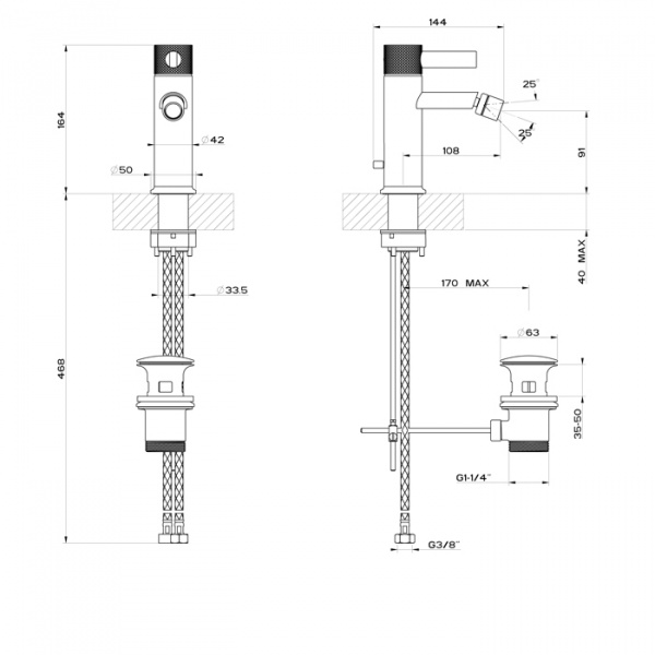 Gessi Inciso- Смеситель однорычажный для биде с донным клапаном. цвет: black XL