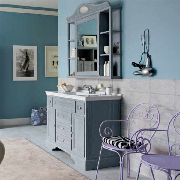 Cerasa Paestum Комплект напольной мебели, со столешницей с интегрированной раковиной  и зеркальным шкафом,  111см, цвет: Grigio Chiaro