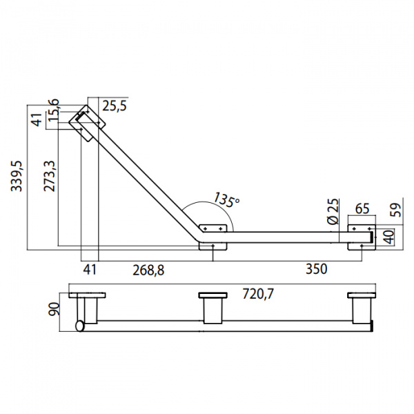 EMCO System2 Поручень изогнутый, правый, 135°, подвесной, цвет: хром