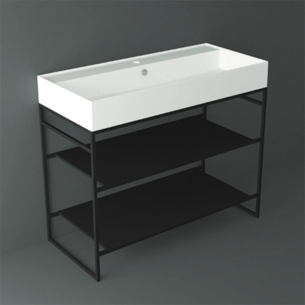 Simas Agile Структура металлическая 101x46xh72см, напольная, для раковины с 1 отв., AG101, с 2 полками, цвет: черный матовый