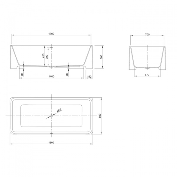 KNIEF Feel Ванна отдельностоящая 180х80х50 см, со сливом