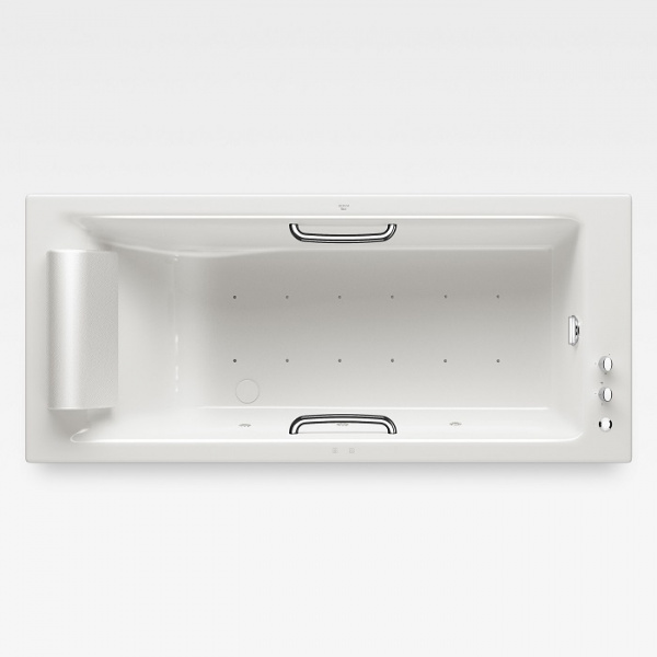 Armani Roca Island Встраиваемая ванна 180х80см а/мас. хромотер. термостат руч. душ, Hide-Flow, ручки, мягкий подголовник