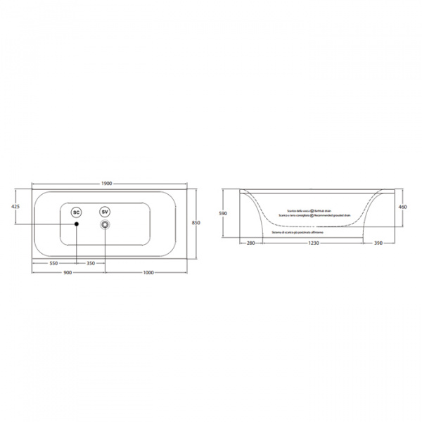 AZZURRA TULIP ONE Ванна отдельностоящая 190х85x59см
