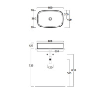 SIMAS Folio Раковина прямоугольная накладная 60x40x13 см, без отв под смеситель, цвет: белый