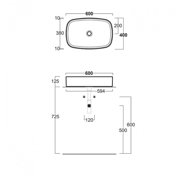 SIMAS Folio Раковина прямоугольная накладная 60x40x13 см, без отв под смеситель, цвет: белый