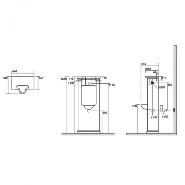 Kerasan Waldorf Писсуар напольный с сифоном и комплектом крепежей, цвет: белый