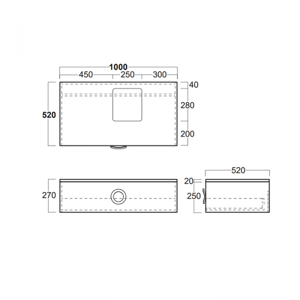 Simas Henges База под раковину подвесная 100x52xh27 см, с 1 ящиком, цвет: белый глянцевый