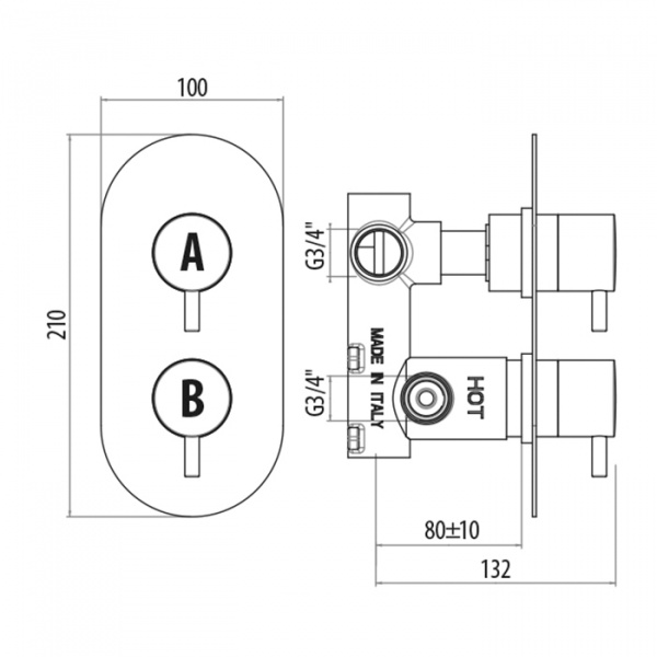 GATTONI Termostatici смеситель для душа 2 рычага на 2 выхода, цвет хром
