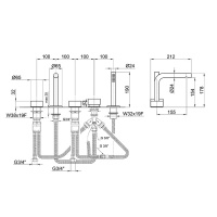 Fantini AF/21 Смеситель для ванны, набортный, 5 отв., излив: 155 мм, цвет: матовая натуральная сталь