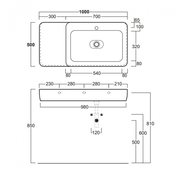 Simas Henges Раковина накладная/подвесная 100х50 см,с 1 отв под смеситель, с донным клапаном керамическим PLHE, цвет: белый