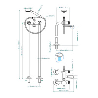 THG CORVAIR Смеситель для ванны напольный, с ручным душем и шлангом 1500 мм., цвет: хром