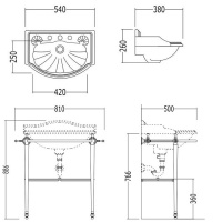Devon&Devon Oxford Консоль 54х50см, с раковиной на 3 отв., цвет: светлое золото
