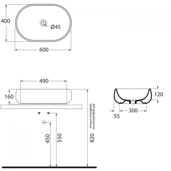AZZURRA NUVOLA Раковина 60х40 см, без отв., цвет: белый