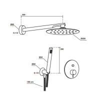 Kerasan Nolita Душевой комплект: смеситель с переключателем, ручная лейка, держатель и верхний душ диаметром 200мм, цвет: белый матовый