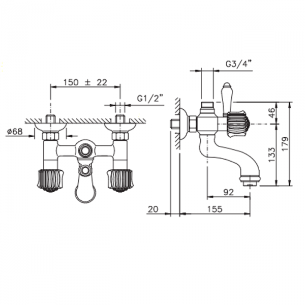 Nicolazzi Onice Смеситель для ванны, излив: 155 мм, цвет: хром