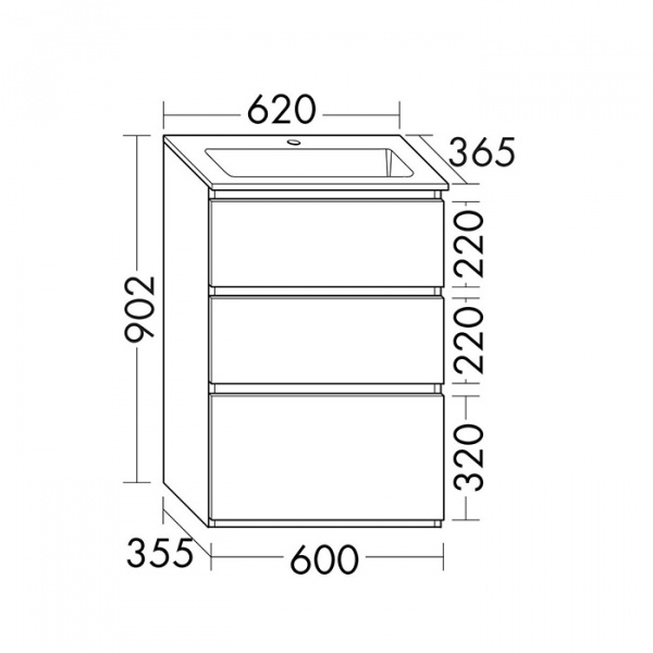 Burgbad Lin20 Комплект мебели 620х365хx902см., напольный, 3 ящика, с 1 отв., раковина белая с сифоном, цвет: белый матовый