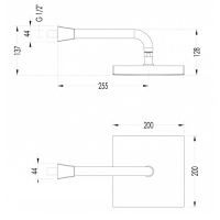 Devon&Devon Верхний душ 200*200мм с настенным кронштейном 255мм до центра, цвет: никель