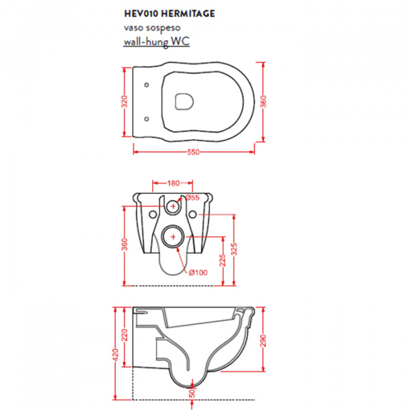 Artceram HERMITAGE Унитаз подвесной 36х55 см, цвет: белый, сиденье на выбор