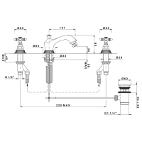 Nicolazzi Impero Смеситель для биде на 3 отверствия  с донным клапаном, излив: 131 мм, цвет: хром