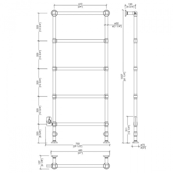 Devon&Devon Baccus 7 Полотенцесушитель электрический 75х15.7хh155.7см, напольный, термостат хром, подключение SX, цвет: хром