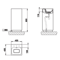 Gessi Rettangolo Раковина 42х42 см, без отв., слив в пол, с донным клапаном и сифоном, цвет: матовый белый