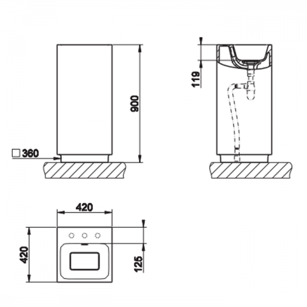 Gessi Rettangolo Раковина 42х42 см, без отв., слив в пол, с донным клапаном и сифоном, цвет: матовый белый