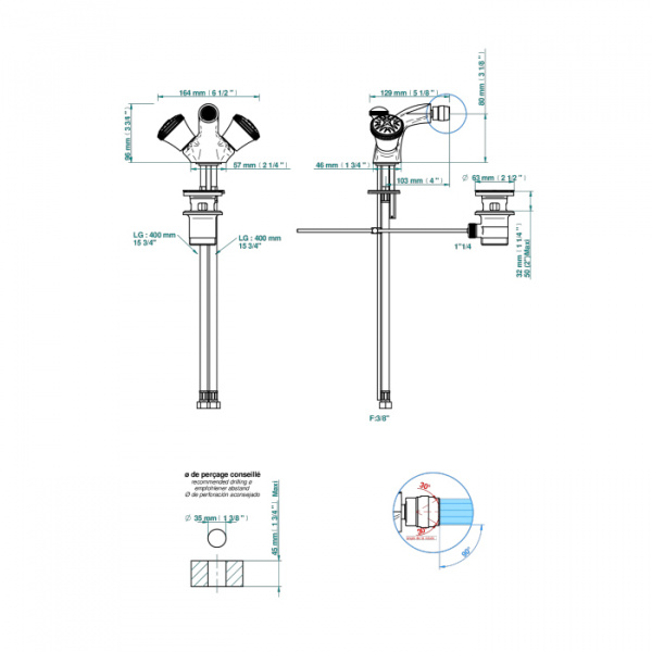THG Hirondelles Platinum Stamped Смеситель для биде, 1 отв., цвет: хром