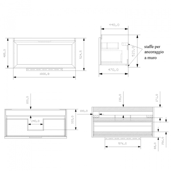 EBAN Paola  Комплект мебели 101 см, с 1 выдвижным ящиком, с раковиной и зеркалом Цвет: GRIDGIO ARDESIA