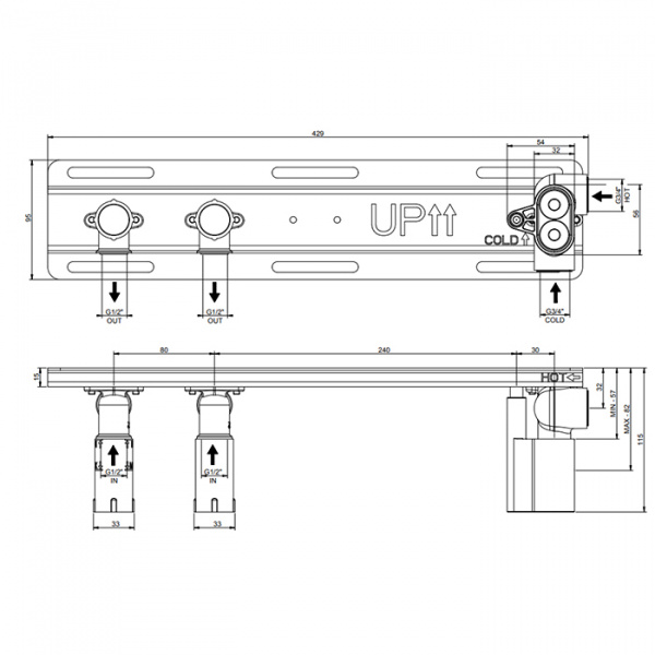 Gessi Hi-Fi Встраиваемые части для термостатического смесителя с полочкой, до 2 источников одновременно, 1/2" соединение., цвет: хром