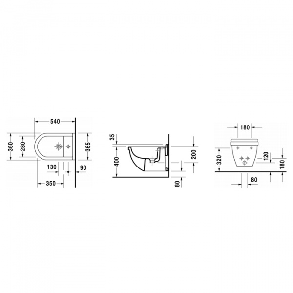 Duravit Starck 3 Биде подвесное, с перел., с 1 отв. под смес., 36x54см, Цвет: Белый