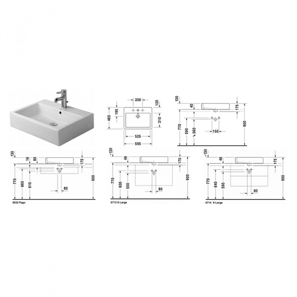 Duravit Vero Раковина 59.5x46.5 см, без отв., с переливом, цвет: белый