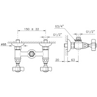 Nicolazzi Dames Anglaises Смеситель для душа на 2 отверстия, вывод сверху 1/2&quot (без шланга и лейки), цвет: золото