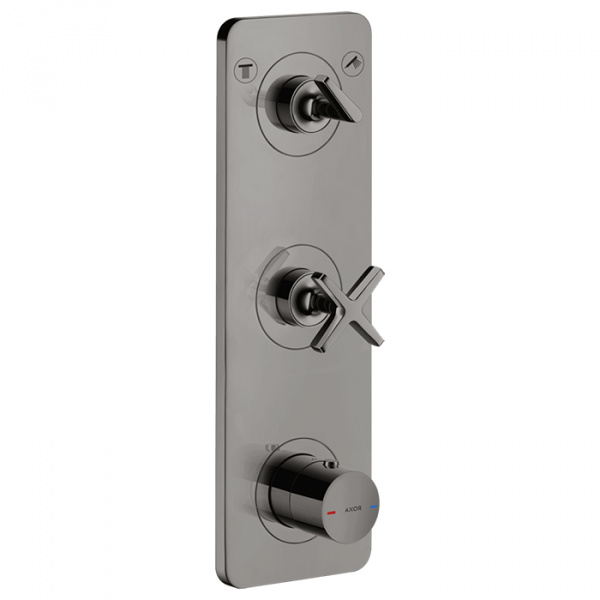 Axor Citterio E Смеситель для душа, термостатический, встраиваемый, с запорным вентилем и переключателем на 2 полож, внешняя часть, цвет: черный хром