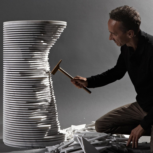 Antonio Lupi Introverso Раковина 45х85 см, без отв., без перелива, с д/клапаном, сифоном, слив в пол, мрамор, цвет: Marmo Carrara