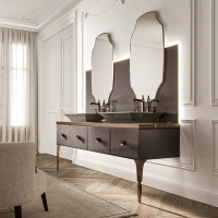 VITAGE milldue edition MAJESTIC 09 Комплект мебели 216х55х73см напольный, 2 раковины, 2 зеркала, с подсветкой, отделка: стекло elephant bronze, фурнитура: бронза