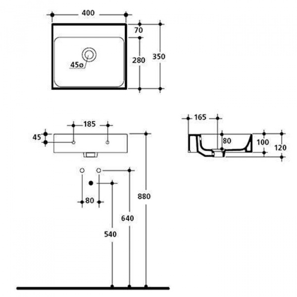 Kerasan Cento Раковина 40х35 см, без отв., подвесная, цвет: белый