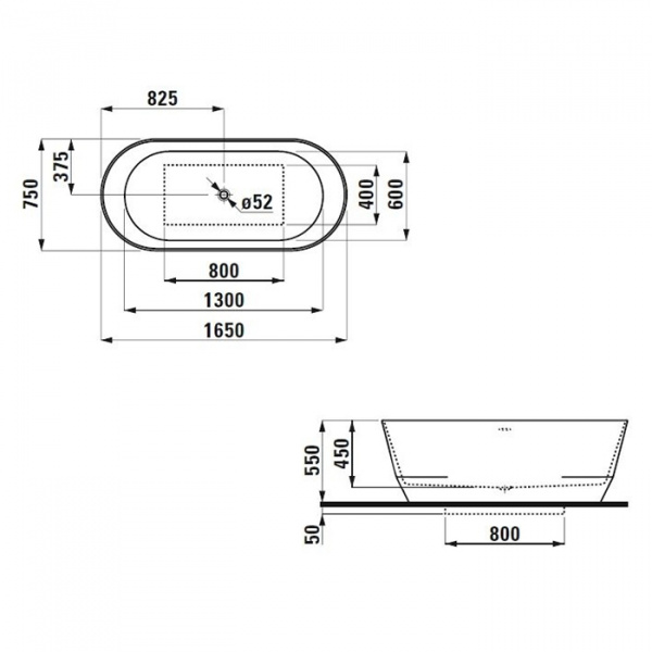 Laufen Pro Ванна отдельностоящая, 165х75см., слив click-clack